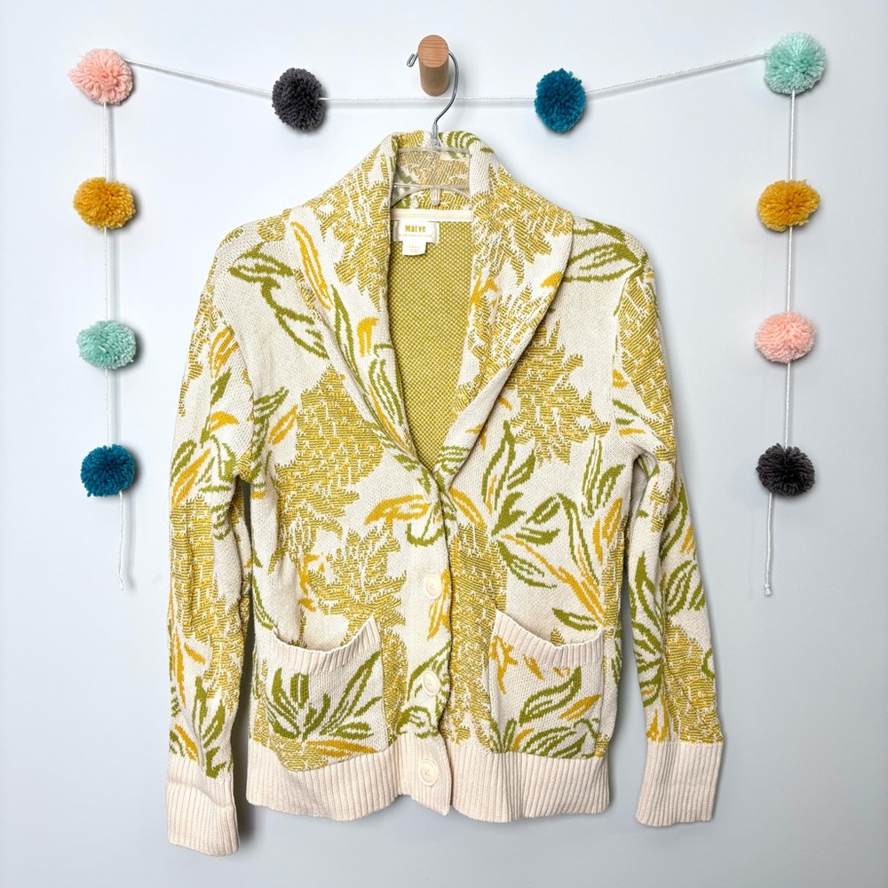Anthropologie Maeve Pineapple Cream Cardigan - Picture 2 of 9